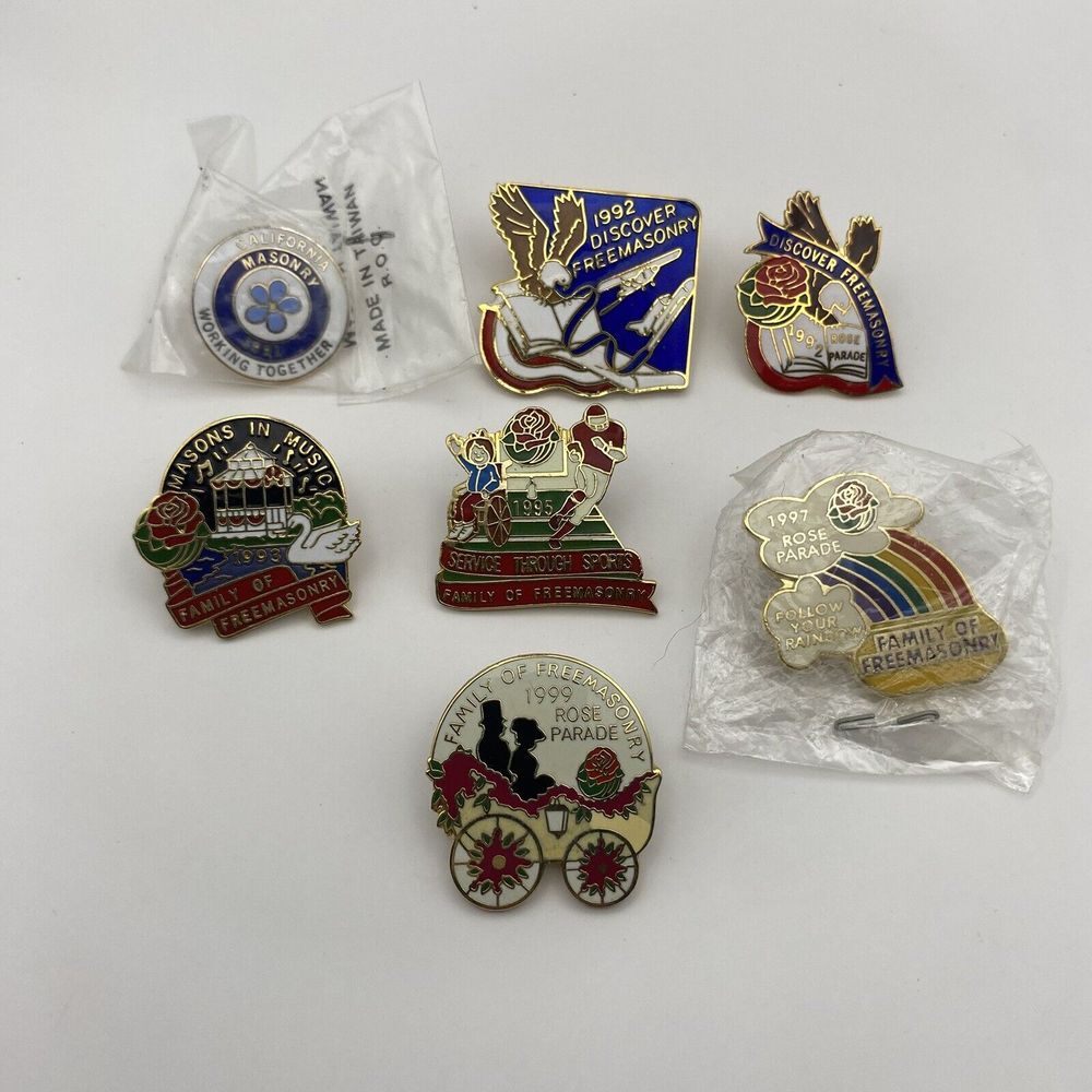 Lot of 7 Tournament of Roses Rose Parade Pins Masons Family of Freemasonry 91-99